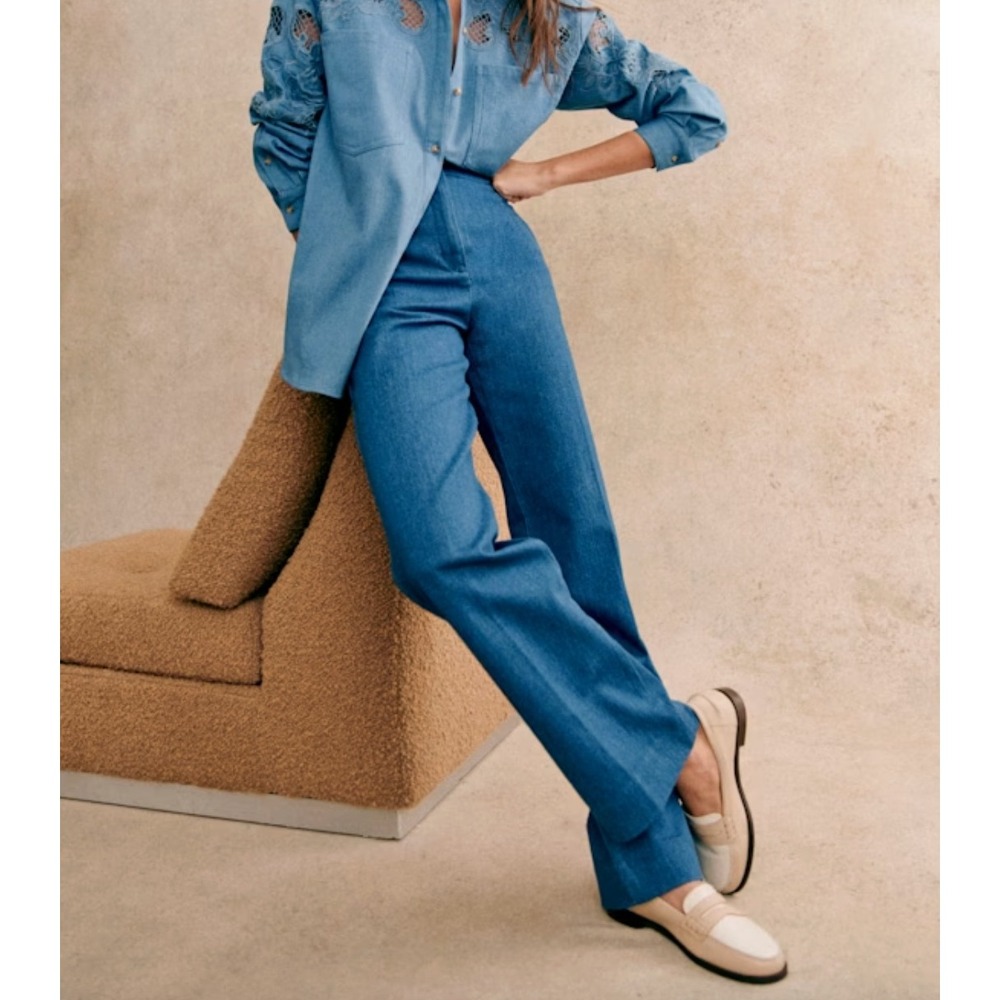 SEZANE Martin Wide Leg Trouser Jeans in Cyan Size 42